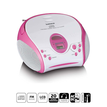 SCD-24PK KIDS Boombox met cd-speler fm-radio en stickers roze